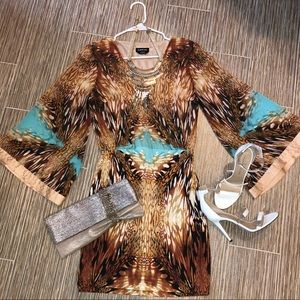 BEBE (S) Animal Print Dress with Bell Sleeves